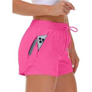 Mancreda Women's Running Shorts with Liner 3 Zipper Pockets Elastic Workout